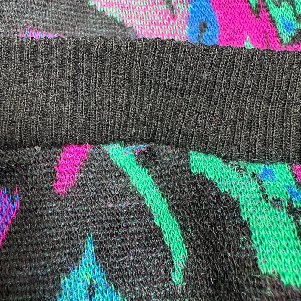 Vintage 80s Memphis Jazz Knit Sweater | Abstract Floral Neon Print | Made in USA